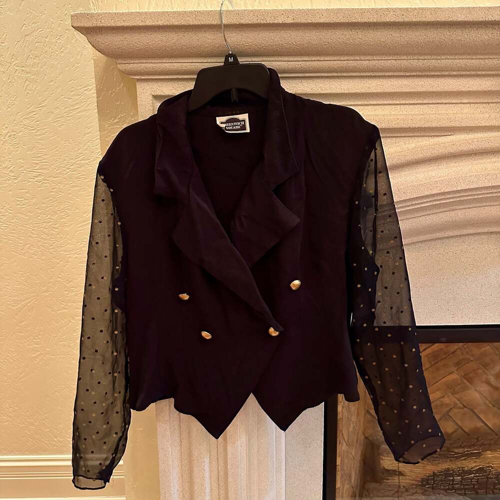 Greenwich Square Vintage Double Breasted Blazer with Sheer Polka Dot Sleeves